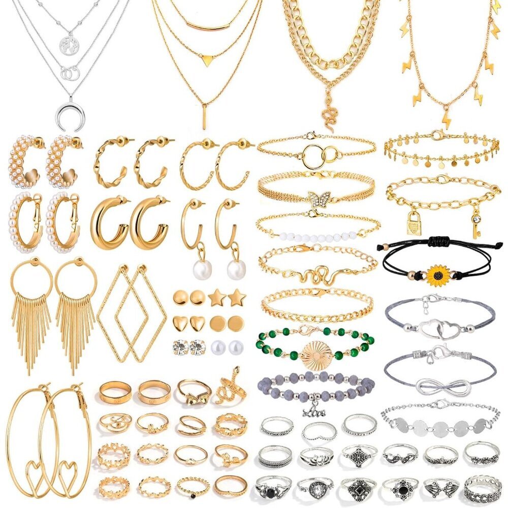 Jewelry Set for Women 63 pcs Alloy Steel Earrings, Necklaces, Bracelets Rings Gi